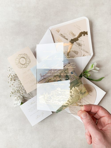 Suite d'illustrations personnalisées pour lieu de réception, invitations de mariage en acrylique de luxe avec dorure à chaud et impression aquarelle, avec enveloppe - Product Image 4