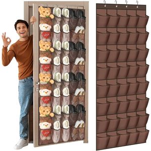 40 Pocket Over The Door <b>Shoe</b> Organizer Brown Mesh Hanging Rack For Closet Storage Foldable <b>Hook</b> Type - Product Image 1
