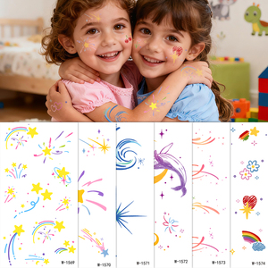 Autocollants de tatouage temporaires écologiques de haute qualité pour enfants, personnalisés, imperméables, pour les bras, les doigts, le corps, les feux d'artifice, les papillons, les couleurs - Product Image 2