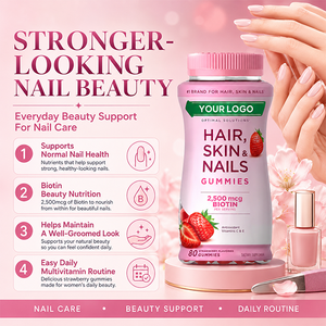 In-stock Wholesale OEM Strawberry-flavored Adult <strong>Hair</strong> <strong>Skin</strong> <strong>and</strong> <strong>Nail</strong> Care <strong>Gummies</strong> Containing 6000mcg Biotin - Product Image 5