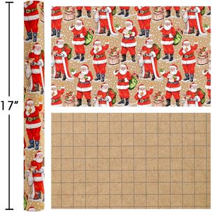 Merture Christmas Kraft Wrapping Paper 17 In X 33 Ft Santa Design Grid Pattern Gift <b>Wrap</b> - Product Image 3