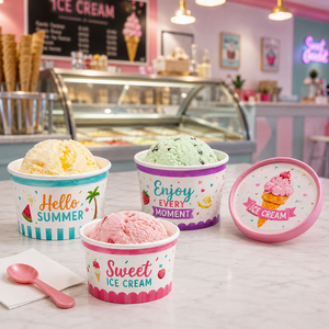 Custom Printed Logo Ice Cream <b>Cup</b> Dessert Use 3oz 5oz 8oz 10oz for Frozen Yogurt <b>Disposable</b> Ice Cream Container with Lid - Product Image 2