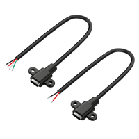 Connecteur femelle Type-C simple pour câble de charge/données d'ordinateur, avec trou de fixation par vis, connecteur à oreilles, gaine PVC à quatre conducteurs, conducteur en cuivre