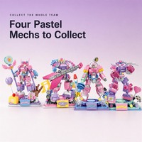 Ensemble de blocs de construction robot mecha rose, modèle de guerrier mécanique mignon à monter soi-même avec base de scène et accessoires