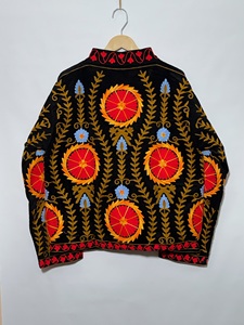 <b>Women</b>’s Black Embroidered Floral <b>Jacket</b> | Handmade Indian Ethnic Boho <b>Jacket</b> | Multicolor Floral Thread Work Short <b>Jacket</b> - Product Image 3