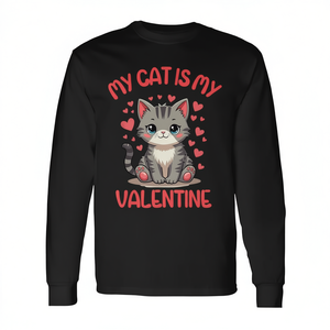 T-shirt a maniche lunghe con stampa Cute Cat My Cat Is My Valentine per San Valentino - Product Image 2