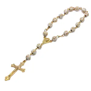Hot selling Religious Car Ornaments Catholic Gift Center Cross Bead Wild Bracelet Baptism Rosary Bracelets