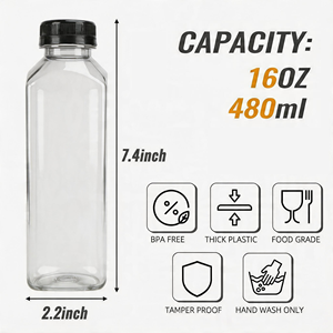 Botella <span class=keywords><strong>de</strong></span> <span class=keywords><strong>Plástico</strong></span> para Jugo <span class=keywords><strong>de</strong></span> 16oz (480ml) al por Mayor <span class=keywords><strong>con</strong></span> Tapas Negras, Etiqueta, Embudo y Cepillo para Envasado <span class=keywords><strong>de</strong></span> Bebidas - Product Image 2