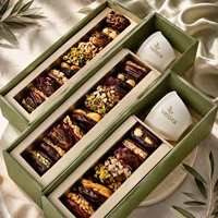 Coffret Cadeau Luxe en Carton Rigide pour Tasses à Café Baklava, avec Broderie Palms Ramadan et Logo Brodé, Idéal pour Pâtisseries et Dattes