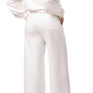 Women <b>White</b> <b>Tracksuit</b> Full Sleeve Solid Color Casual Zipper Front Loose Fit Sweatshirt With Side Pockets Spring Wear - Product Image 6