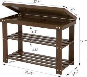 Moderna Consolle Portascarpe in Bambù a Tre Ripiani Multifunzione con Panca e Contenitore, Capacità 2L, <span class=keywords><strong>Dimensioni</strong></span> 70x28.5x45.5cm, per Soggiorno Piccolo - Product Image 2