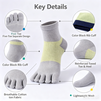 Chaussettes en coton à cinq doigts, colorées, respirantes, unisexes, avec logo personnalisé, pour le sport et le quotidien, OEM ODM
