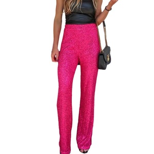 Pantalon droit à paillettes pour femme, nouveau modèle, taille haute, couleur unie, pour soirées, tenues de fête, mode streetwear, noir - Product Image 5