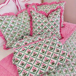 Ruffle <b>Throw</b> <b>Pillow</b> Covers Block Print Farmhouse Floral Hidden Zipper Boho <b>Pillow</b> Case or Cute Outdoor <b>Pillow</b> Case - Product Image 1