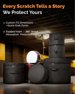 Muestra Gratuita: Juego de Fundas Acolchadas para Batería, Fundas Protectoras Ligeras para Bombo, Toms y Caja, Transporte para Músicos, Almacenamiento a Largo Plazo - Product Image 5