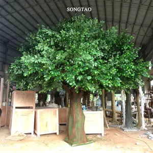 מלאכותי מקורה צמחי פיקוס בונסאי עץ סין סיטונאי המלאכותי banyan עלים ירוק עץ