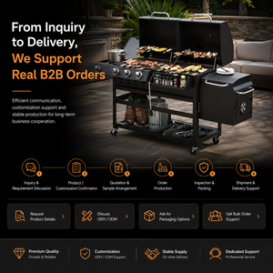 Parrilla de Carbón y Gas de Cuatro Quemadores de Hierro Fundido para Acampar al Aire Libre, Parrilla para Barbacoa con Ahumador Lateral con Acabado Revestido para Reuniones Familiares - Product Image 6