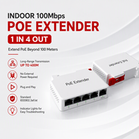 Extensor PoE Interior de 100 Mbps, 1 Entrada y 4 Salidas, Puede Usarse para Cámaras IP PoE, Cámaras de Seguridad