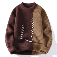 Pull tricoté décontracté à col rond, épais, anti-boulochage, en polyester, avec logo frontal, tendance et personnalisé pour l'hiver