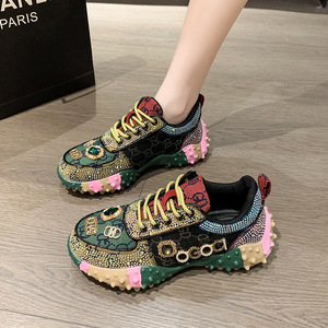 New full-diamond sports shoes - Korean version, multi-color thick-soled fashionable <b>lettered</b> casual export shoes - Product Image 1