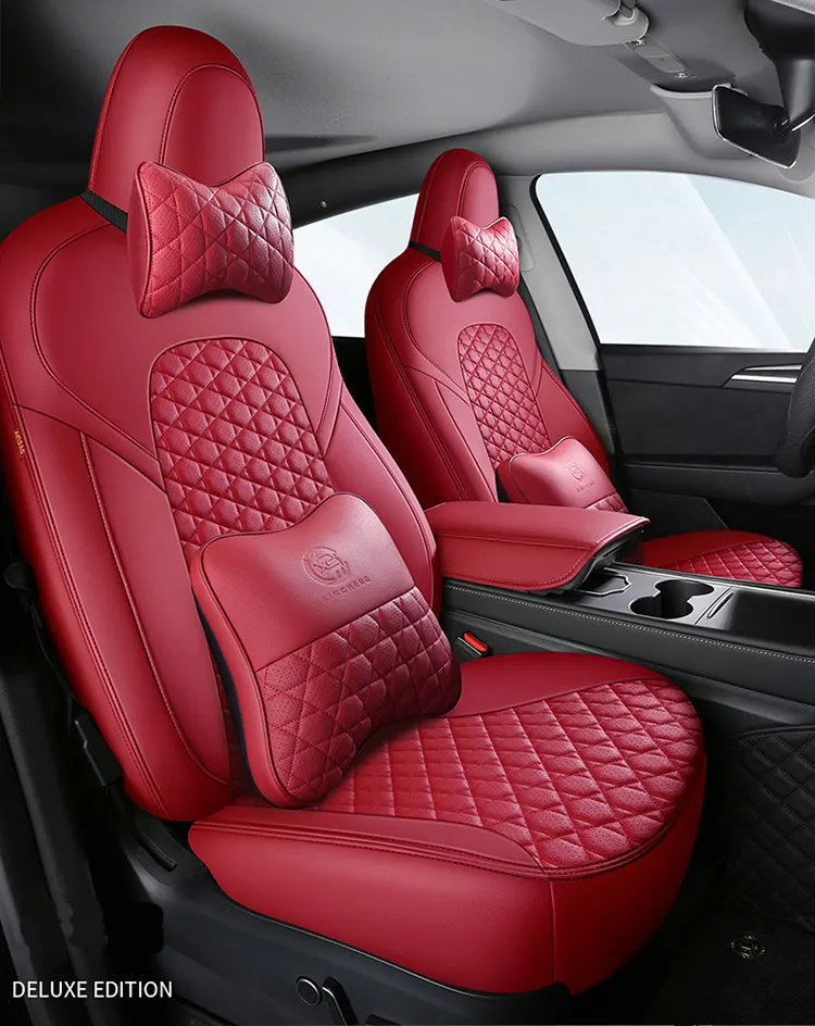 Luxo impermeável vermelho personalizado logotipo couro sintético Car Seat Proteção Almofada Kit para Tesla Model 3 Model Y Car Seat Cover