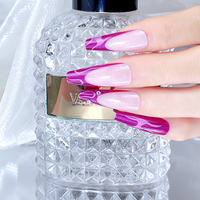Faux ongles longs en ABS, forme cercueil, couvrance totale, pré-dessinés, motif galaxie violet français, réutilisables, pour salon de manucure