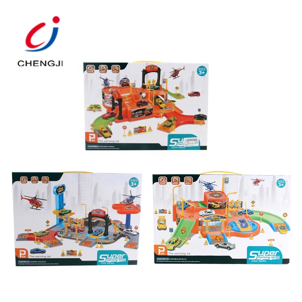 High quality child play toy Car parking garage slot with plane