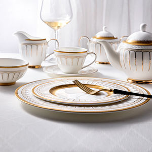 ممتاز تصميم غسالة صحون آمنة تنقش الأزهار الفني قسط الذهب حافة السيراميك أطباق عشاء مجموعات الملكي العظام أواني طعام صيني - Product Image 3