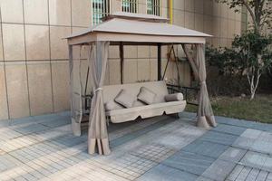 Chaise à bascule double de luxe pour l'extérieur, en métal, avec auvent de jardin, lit à bascule, kaki, pare-soleil pour <span class=keywords><strong>patio</strong></span>, hôtel, parc, villa - Extérieur - Product Image 3