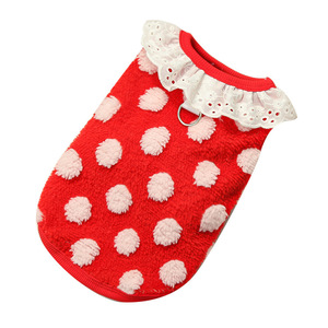 Polka Dot Lace Vest For Cats And <b>Dogs</b> Winter Pet Clothes With Pom Poms And Ruffle <b>Collar</b> Small Medium <b>Large</b> Size - Product Image 5