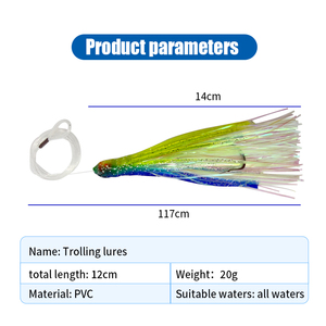 Esche artificiali per la pesca a traina: montature Hi-Lo con gonna lucida per acqua salata, esche con gonna Bucktail e teaser, montature esche legate a mano - Product Image 3