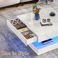 Table basse carrée minimaliste moderne blanche à double couche extensible en bois laqué brillant pour salon