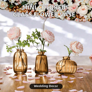 Furbish Home Decor Small Grey Amber Green Coloured Glass Contemporary <b>Mini</b> Flowers Bud Vase Set for Home <b>Table</b> Wedding Floor - Product Image 2