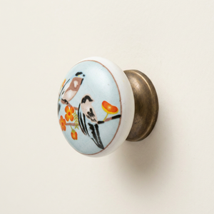 AK Brass Birds Print <b>Ceramic</b> and Metal Wardrobe <b>Knob</b> In Multi Color Finished Customized Handle For Cabinet & Dresser Furniture - Product Image 1