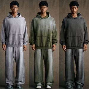 370gsm 100% cotton axit rửa mặt trời phai mờ Mens Hoodies thời trang dạo phố tùy chỉnh in ấn thêu cổ điển đau khổ quá khổ Hoodie - Product Image 2