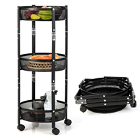 Chariot de rangement pliable à 3 niveaux, rond, en métal, avec roulettes, pour salle de bain, chambre, salon, organisateur portable