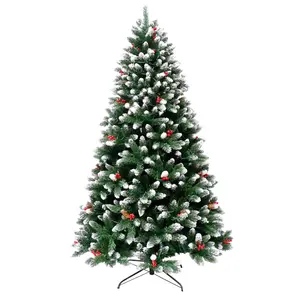 Pointy Printed Christmas tree dipped in white PE+ PVC red fruit hybrid automatic tree with light Christmas tree