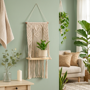 Porte-plantes en macramé en coton fait main respectueux de l'environnement, avec forme, capacité de 15 kg, pot mural suspendu sculpté à la main pour la maison et le jardin - Product Image 3