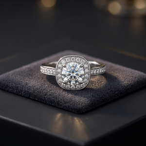 Anillo de Halo con Moissanita de Corte Cojín en Plata de Ley 925 |   Elegante Joyería para Mujer para Boda, Compromiso y Aniversario - Product Image 3
