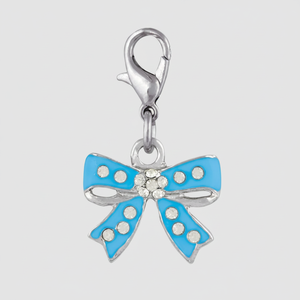 Ciondolo Charm a Fiocco in Smalto Azzurro con Strass, Accessorio di Gioielleria alla Moda - Product Image 2