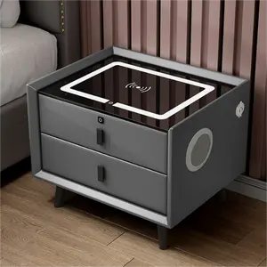 Luxury Hot Sale Wooden Bedroom Furniture Smart Table Modern Nightstands with USB Wireless Charging
