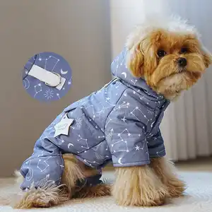 Haute qualité décontracté vêtements pour animaux de compagnie chien à capuche veste à la mode étoile impression chaud épaissi combinaison tenue chien manteau pour l'hiver