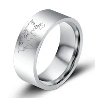 แผนที่โลกทองสีดำสแตนเลสพังก์ผู้หญิงแหวนปรับแต่งร็อคผู้ชายแหวนแผนที่ Biker อุปกรณ์ Dropshipping