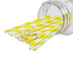 Yellow Striped 10Cm Paper Straws Disposable Party Decorations For Children 25 Pack - Product Image 3