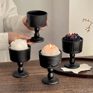 Vente en gros de porte-bougies en verre noir mat de luxe, porte-bougies personnalisés pour <span class=keywords><strong>mariage</strong></span>, design unique - Product Image 5