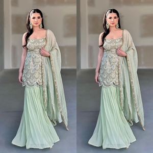 ชุดเดรสงานแต่งงานแบบชาวปากีสถานอินเดียชุดเดรสผ้า Georgette สังเคราะห์หนัก - Product Image 6