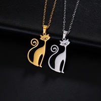 Collier pendentif chat dessin animé pour femme chaîne à maillons animaux mignons en or avec bijoux en acier inoxydable pour cadeau d'anniversaire d'anniversaire
