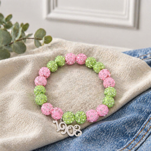 Pulsera de cuentas con letras griegas y bola de cristal rosa y verde, años fundacionales 1908-1913, para mujer y niña, regalo de fiesta, joyería decorativa personalizada - Product Image 2
