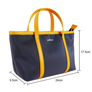 Sac à main cabas petit format en toile cuir couleur marine avec bandoulière réglable et amovible - Product Image 3