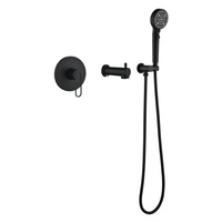 Robinet de baignoire rond noir mat avec mitigeur encastré et grande douchette à main, ensemble douche-baignoire
